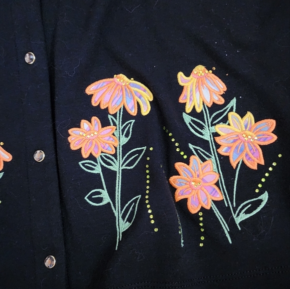 The Quacker Factory Cardigan Womens Size Large black Knit Embroidered - Picture 3 of 5
